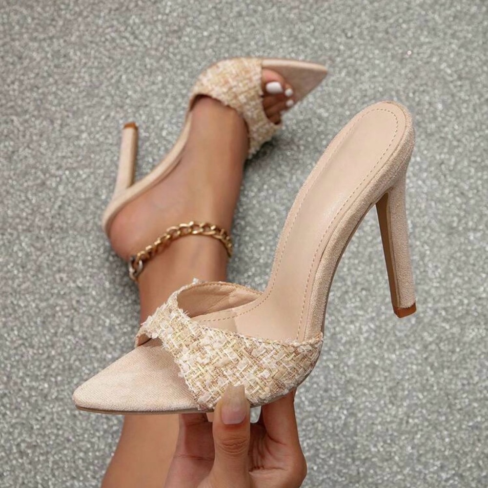 Women's Nude Tweed High Heel Slide Sandals